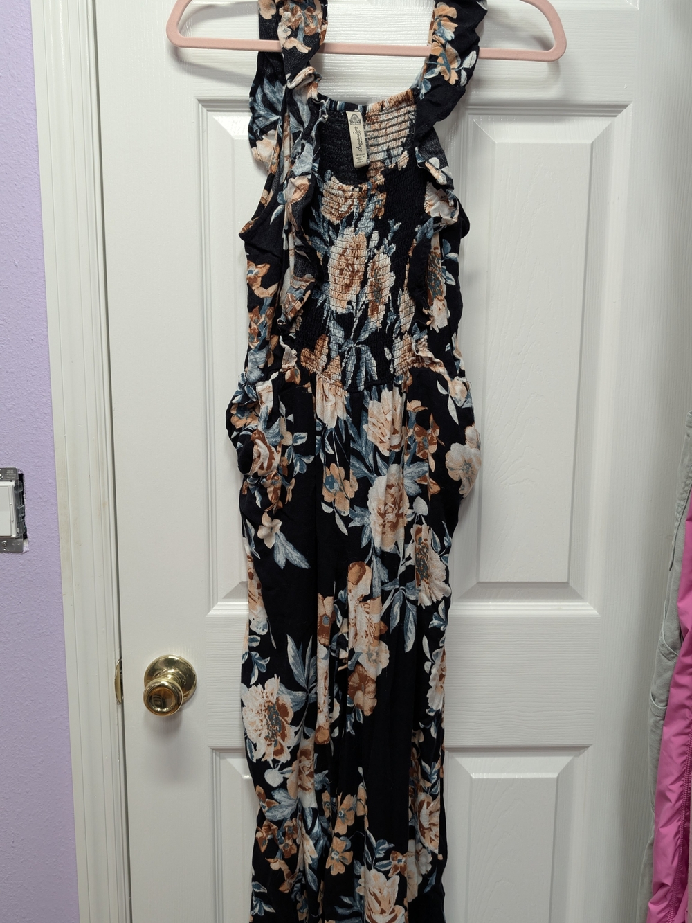 American Rag Black Floral Ruffled Halter Maxi Dress